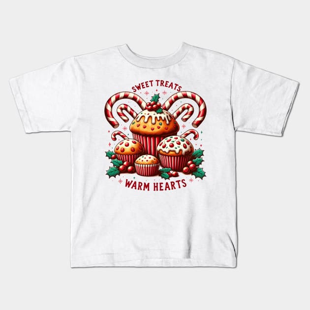 Sweet Treats Vintage Christmas Muffins Baking Kids T-Shirt by TheCloakedOak